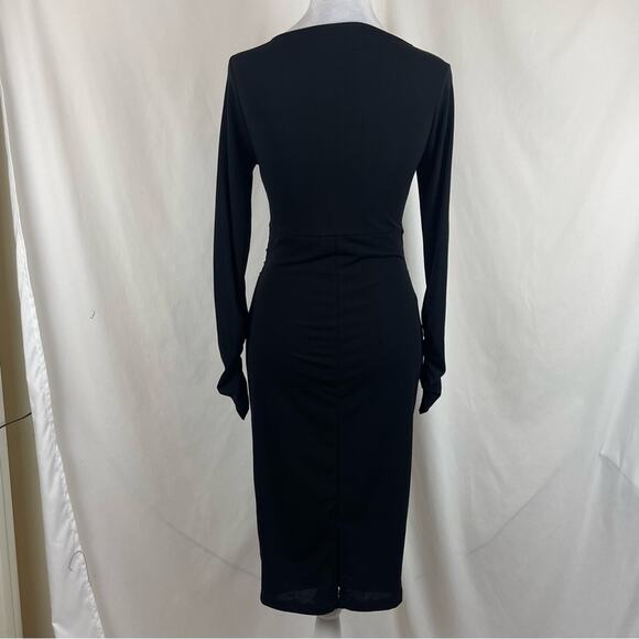 ASOS Sheer Black BodyCon Cut Out Ruched Party Event Midi Dress NWT Size 6 - Picture 6 of 15